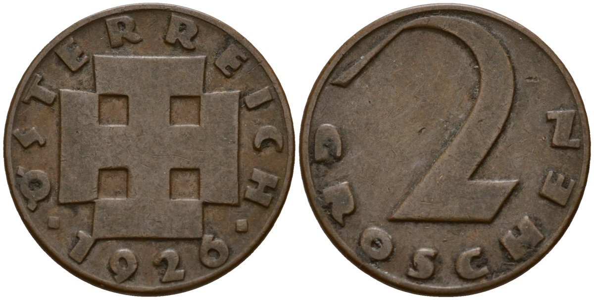 Австрия 2 гроша 1926 KM 2837 бронза 4158-636