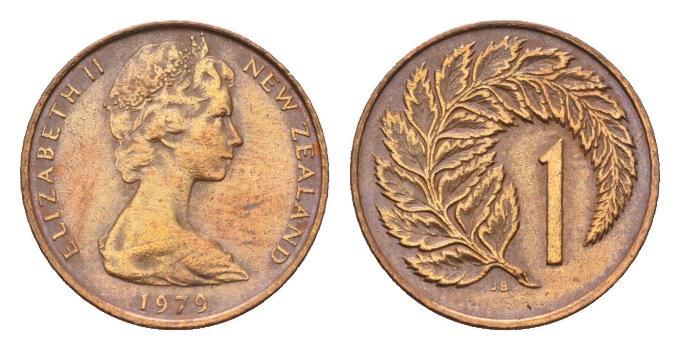 Новая Зеландия 1 цент 1979 Елизавета II (1952-2022), лист папоротника KM 31 бронза 4647-932