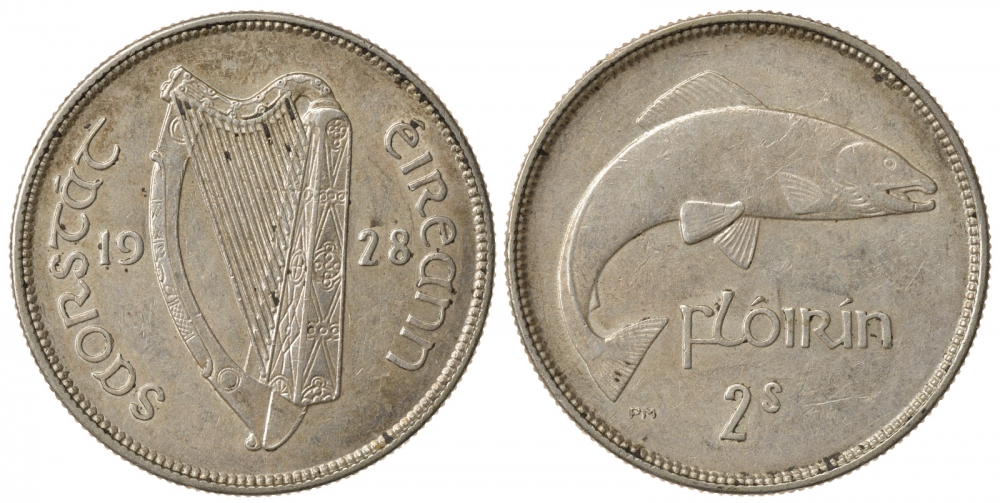 Ирландия 1 флорин 1928 лосось KM 7 серебро 00-804-34