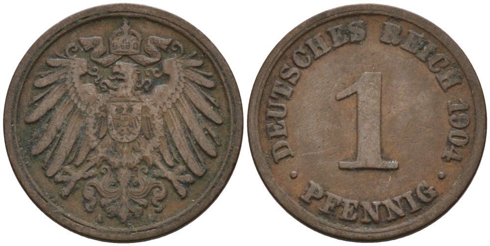 Германия 1 пфенниг 1904 A KM 10, J. 10 медь 4567-1161