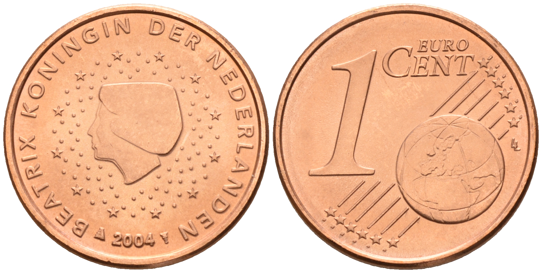 Нидерланды 1 евроцент 2004  КМ 234 сталь плакированная медью UNC   4160-1137