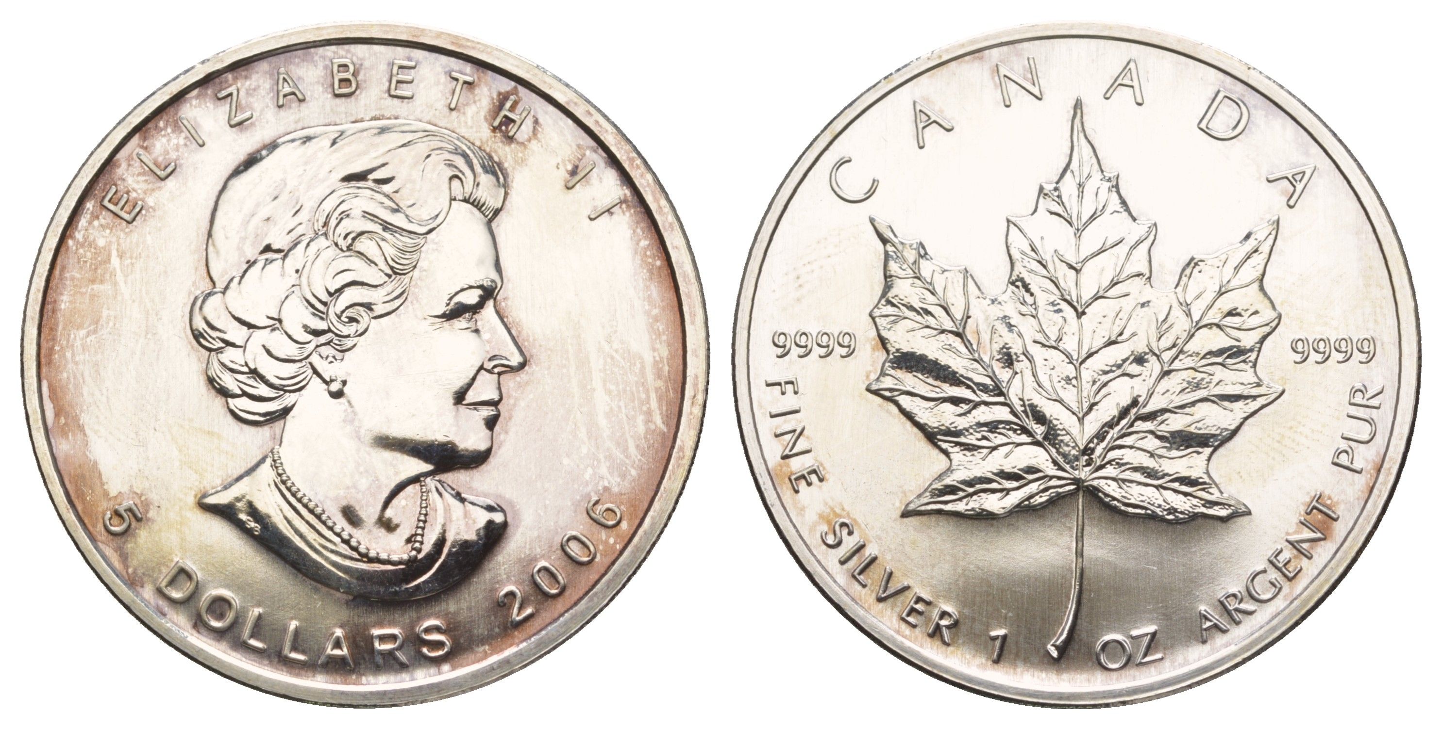 Канада 5 долларов 2006 Кленовый лист, Елизавета II KM 625 серебро BU 413-4534