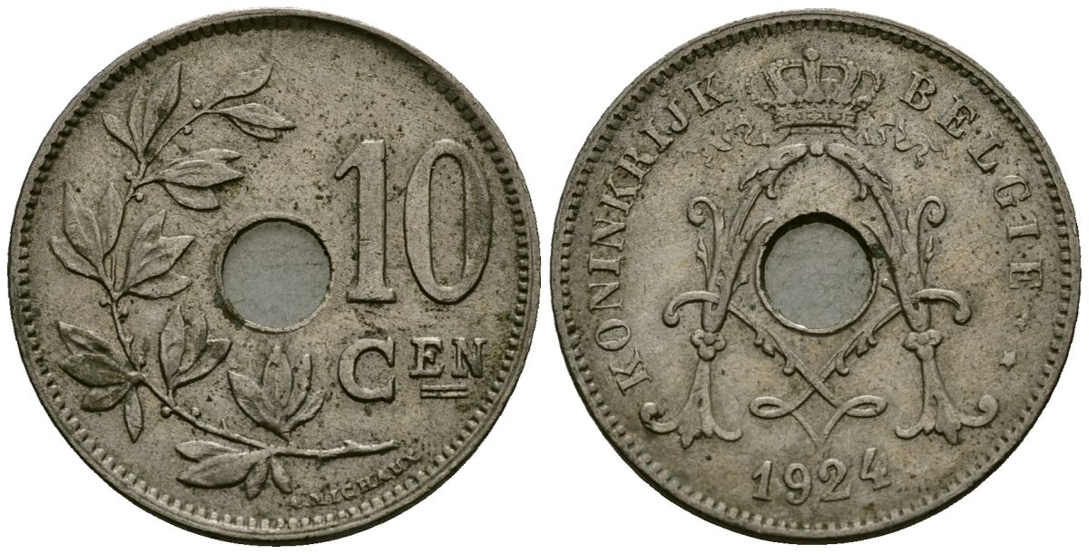 Бельгия 10 сантимов 1924 Belgie KM 86 медно-никель 4172-656