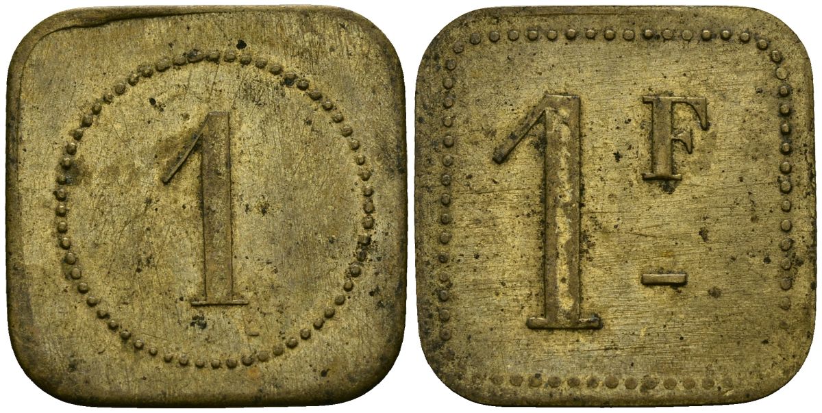 Франция 1 франк XIX-XX век ресторанный жетон латунь 4166-854