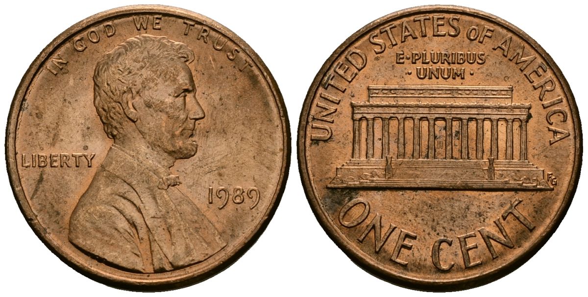 США 1 цент 1989 Линкольн KM 201b цинк плакированный медью 4136-337