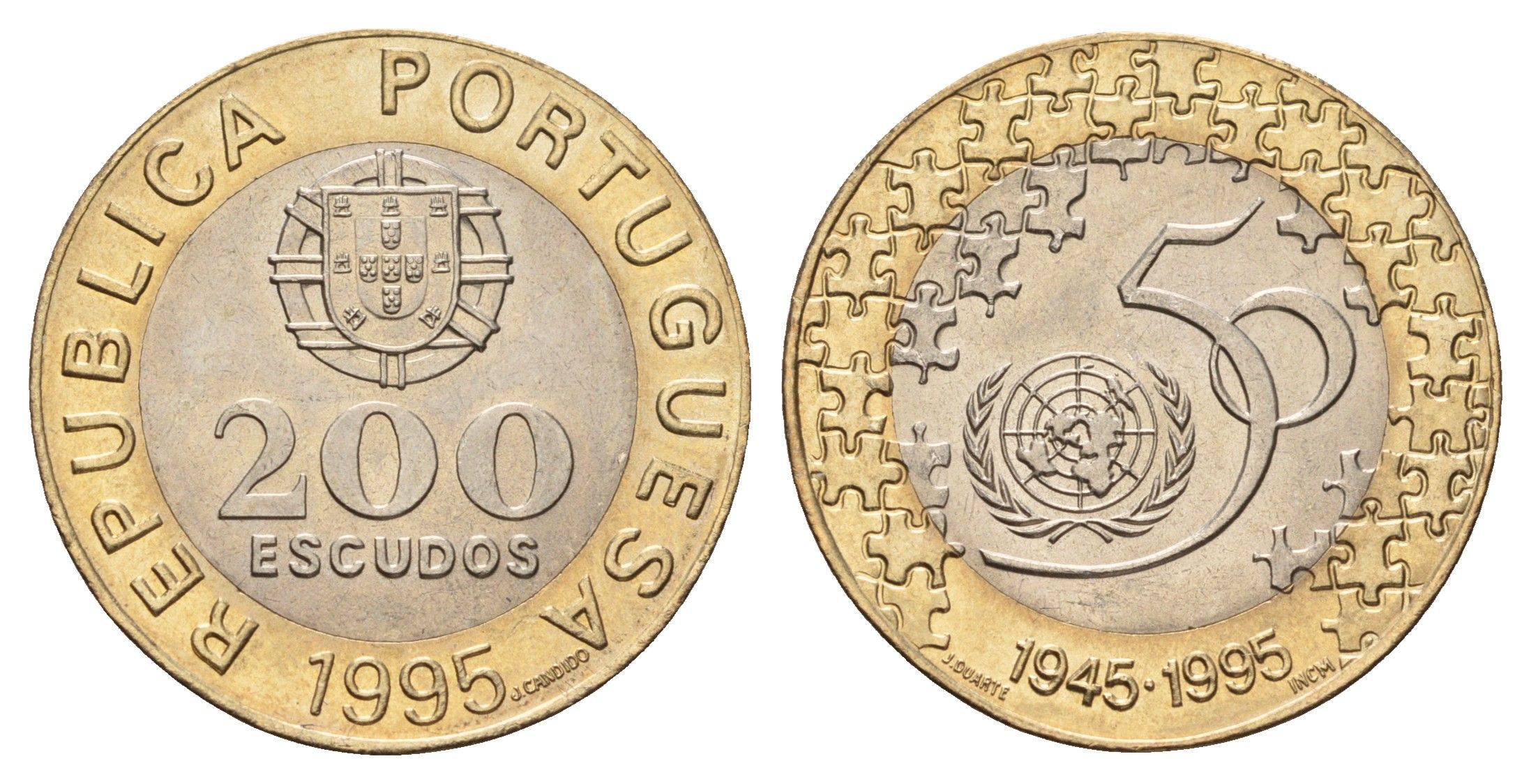 Португалия 200 эскудо 1995 50 лет ООН KM 679 биметалл UNC 4675-346