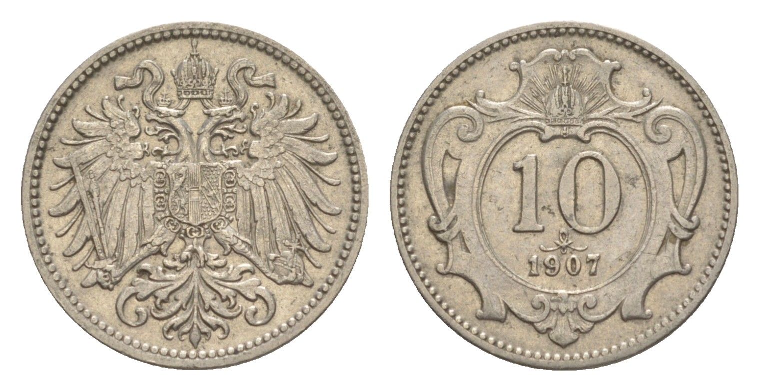 Австрия 10 геллеров 1907 Франц Иосиф I (1848-1916) KM 2802 никель 4639-1039