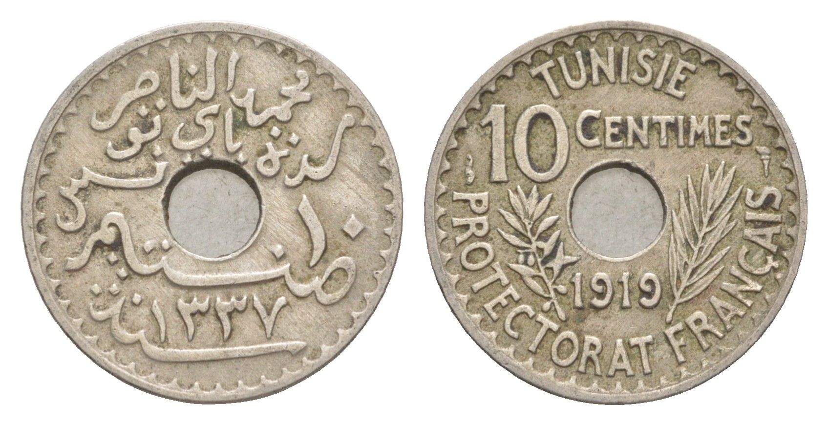 Тунис 10 сантимов 1919 A KM 243 никель латунь 4643-766