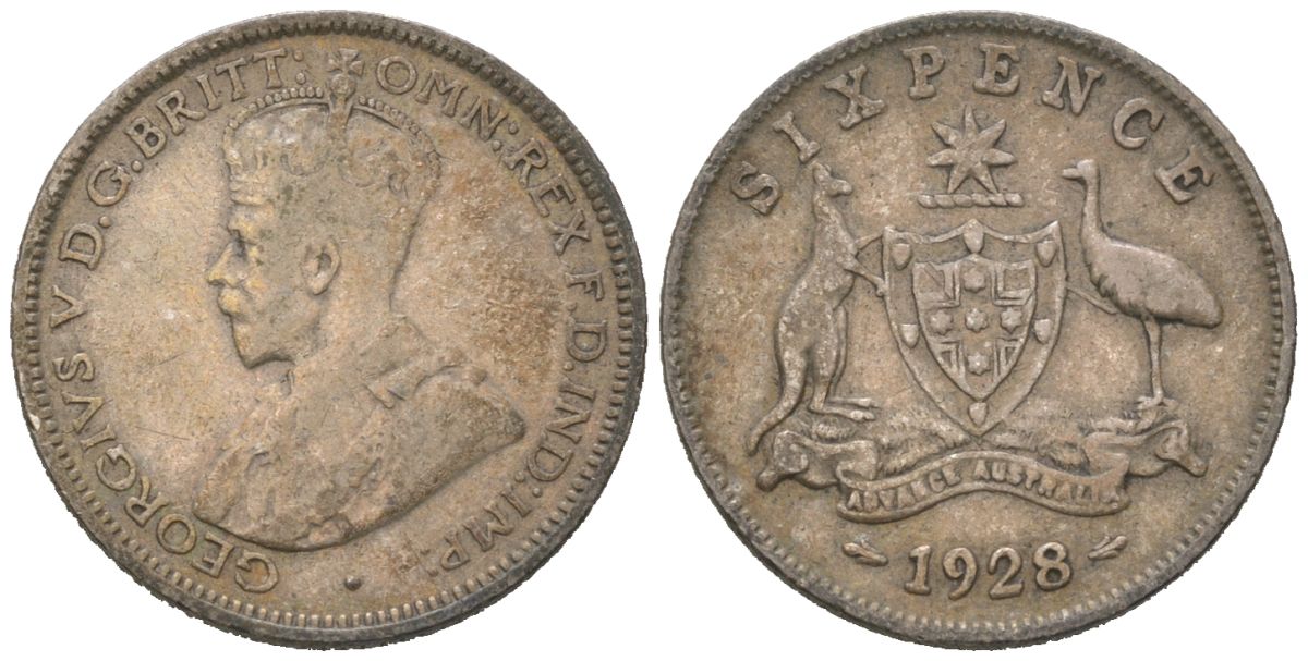 Австралия 6 пенсов 1928 Георг V (1910-1936) KM 25 серебро 4387-169