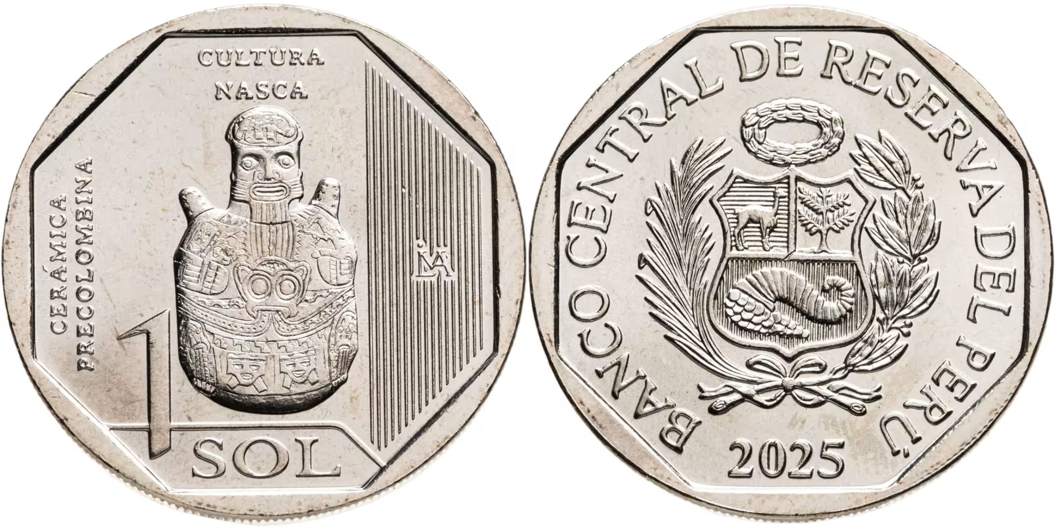 Перу 1 новый соль 2025 серия перуанская доколумбова керамика, культура Наска KM NEW медь никель цинк  UNC M78-16 