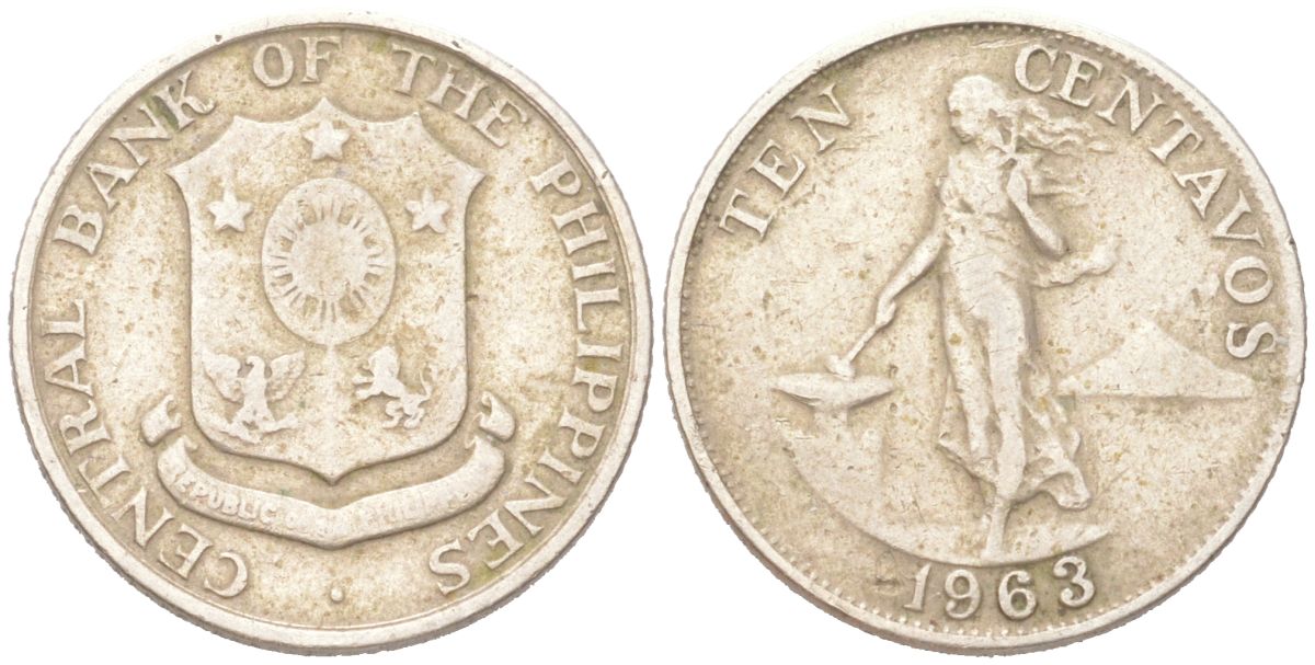 Филиппины 10 сентимо 1963 KM 188 медь цинк никель 4614-521
