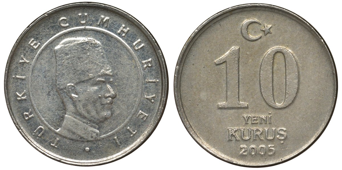 Турция 10 курушей 2005 Кемаль Ататюрк KM 1166 медь никель цинк 4122-246