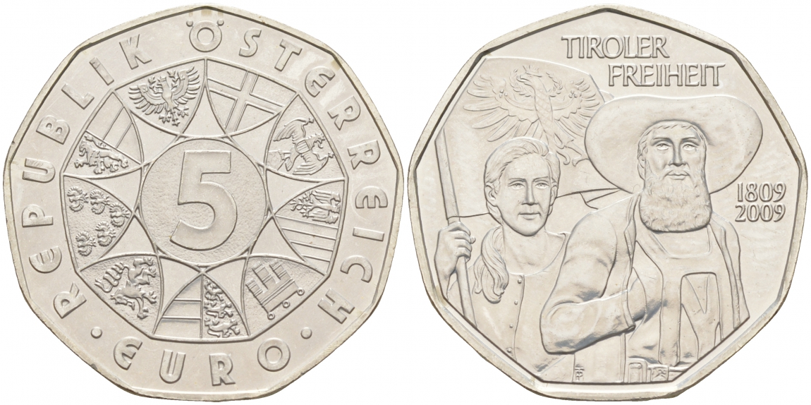 Австрия 5 евро 2009 200 лет со дня Тирольского восстания KM 3177 серебро UNC 1521-1111