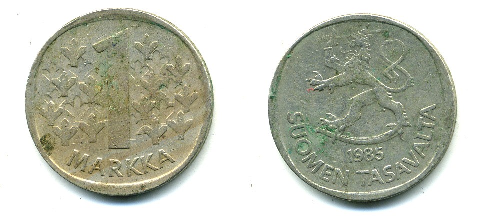 ФИНЛЯНДИЯ 1 МАРКА 1985 KM 49a медно-никель 53-1246