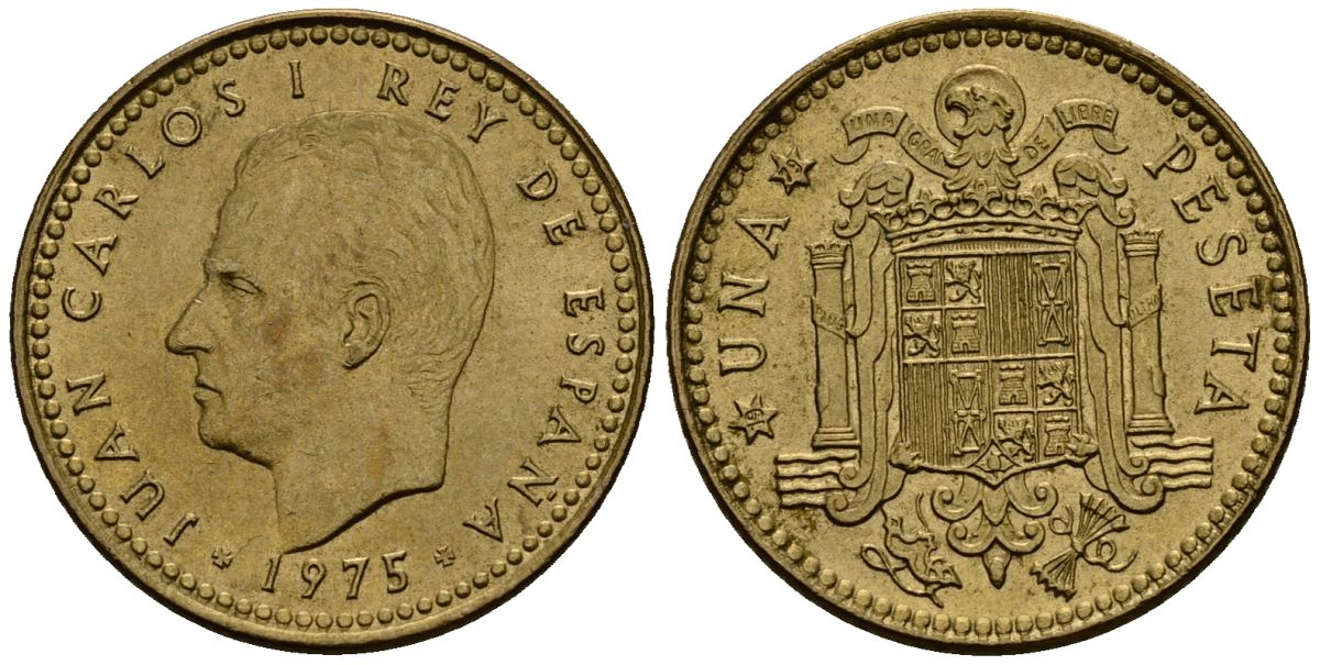 Испания 1 песета 1975 Хуан Карлос I (1975-2014) KM 806 алюминиевая бронза 4176-324