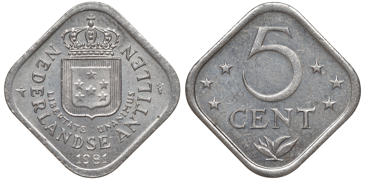 Нидерландские Антилы 5 центов 1981 Беатрикс (1980-2013) KM 13 медно-никель 4610-1011