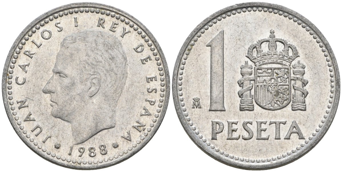 Испания 1 песета 1988 M, Хуан Карлос I (1975-2014) KM 821 алюминий 4448-826