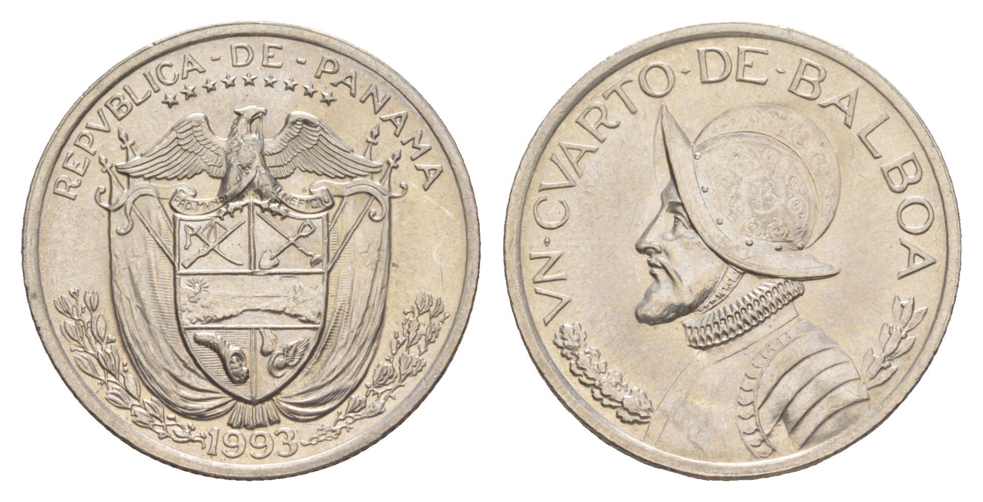Панама 1/4 бальбоа (25 сентесимо) 1993 KM 11.2a медь плакированная медно-никелем UNC 4642-656