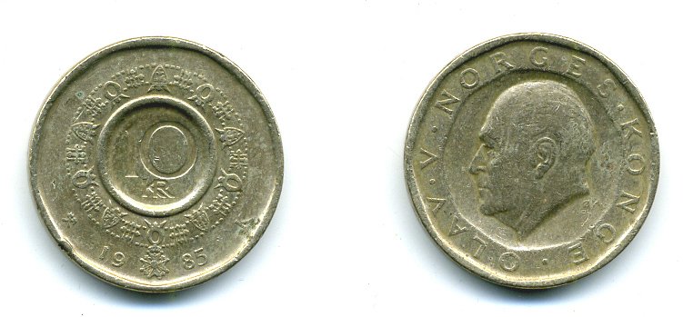 Норвегия 10 крон 1985 Улаф V (1957-1991) KM 427 медь цинк никель 25-2322