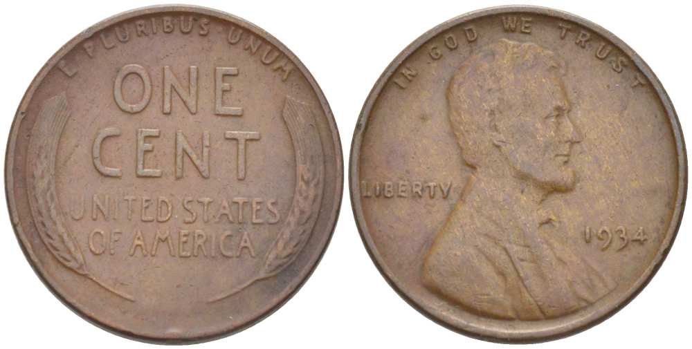 США 1 ЦЕНТ 1934 ЛИНКОЛЬН KM 132 бронза 218-349