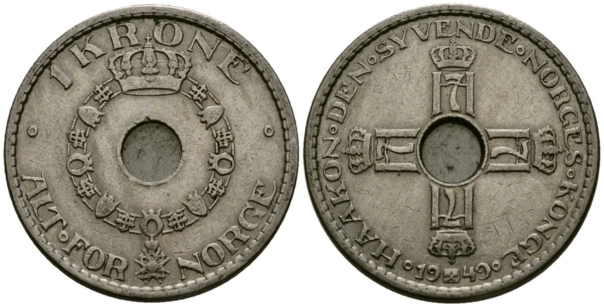 Норвегия 1 крона 1949 Хокон VII (1905 - 1957) KM 385 медно-никель 4582-556