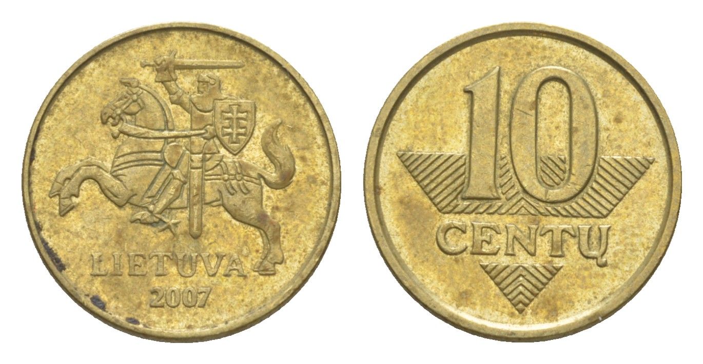 Литва 10 центов 2007 KM 106 никель латунь 4649-651