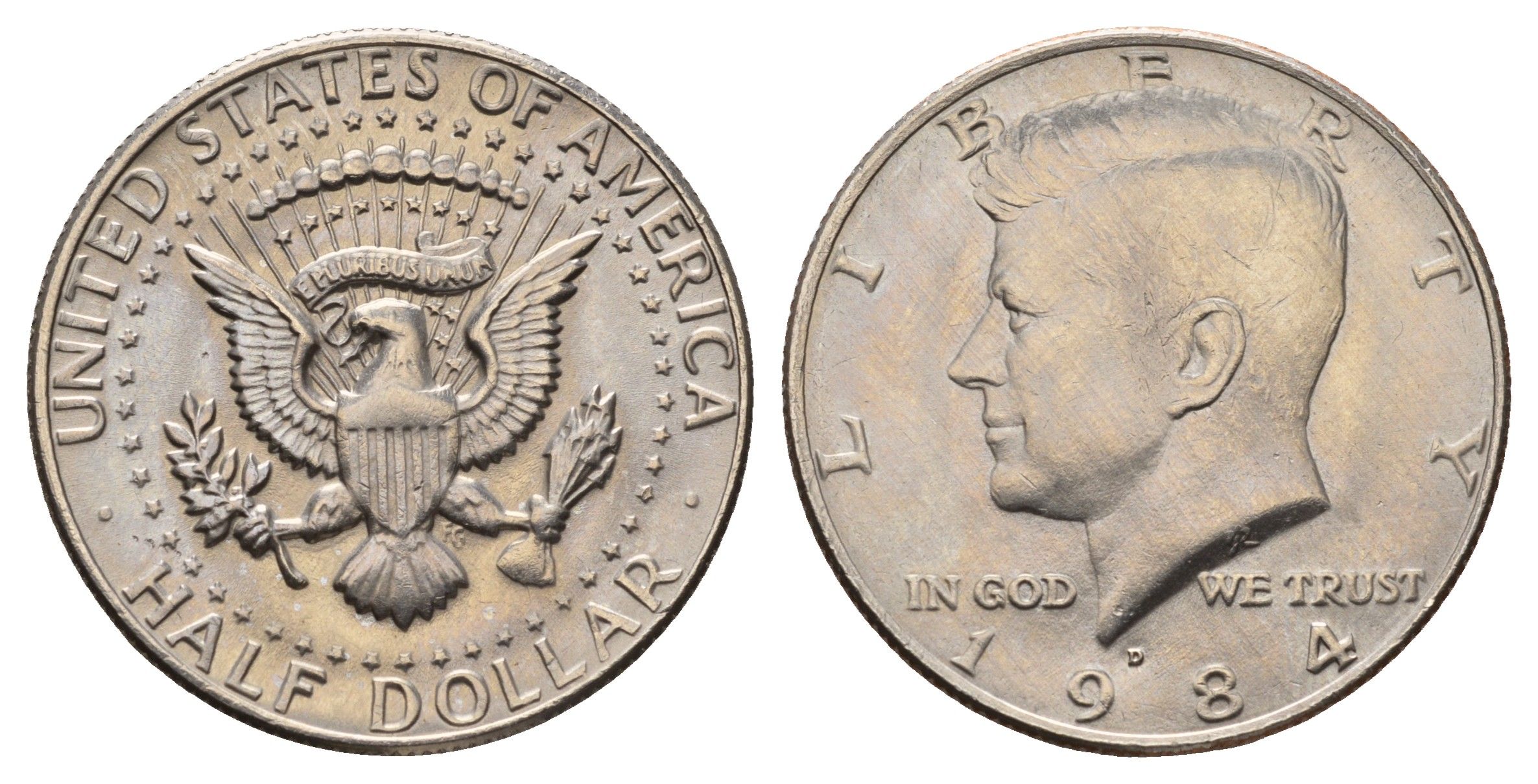 США 1/2 доллара (50 центов) 1984 D, Джон Кеннеди KM A202b медь плакированная медно-никелем UNC 4672-622