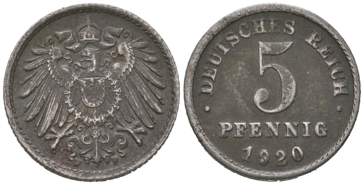 Германия 5 пфеннигов 1920 F KM 19, J. 297 железоо 4613-118