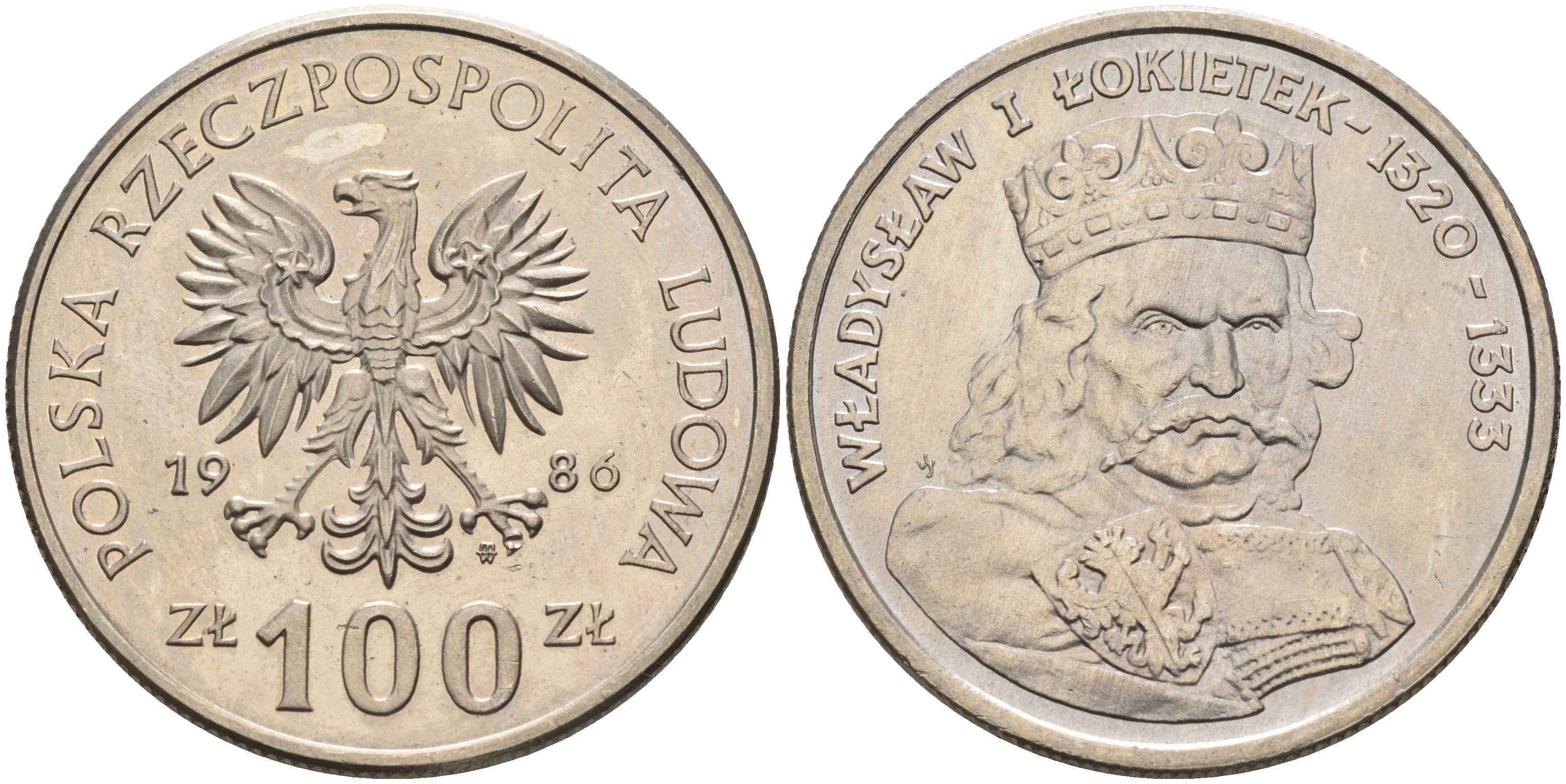 Польша 100 злотых 1986 MW, серия польские правители, Владислав I Локетек (1320-1333) KM 160, Parchimowicz 413b медно-никель UNC  4149-222