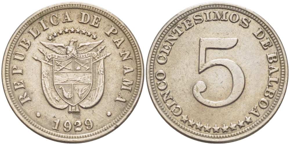 Панама 5 сентесимо 1929 KM 9 медно-никель 210-1035