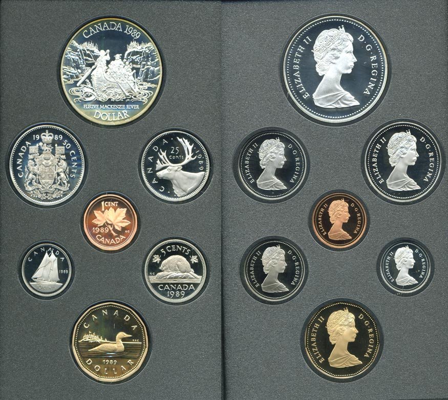 КАНАДА НАБОР ИЗ 8 МОНЕТ 1989 В ОРИГИНАЛЬНОЙ КОРОБКЕ С СЕРТИФИКАТОМ PROOF 5-5-4