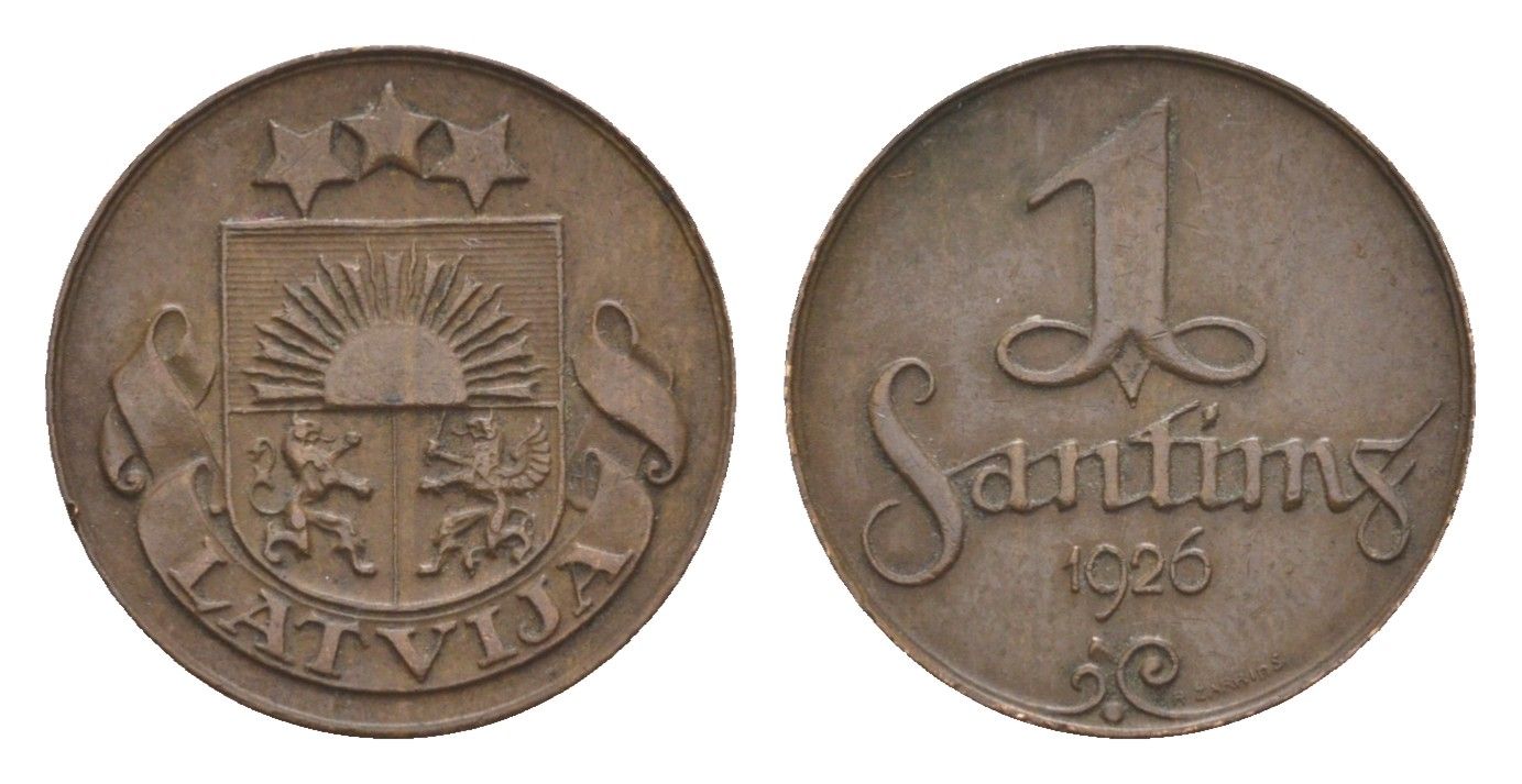 Латвия 1 сантим 1926 KM 1 бронза 4658-1132