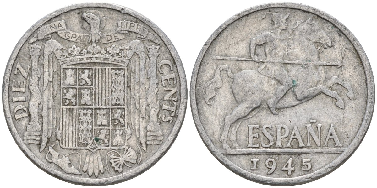 Испания 10 сентимо 1945 Франсиско Франко (1939 - 1975) KM 766 алюминий 4155-234