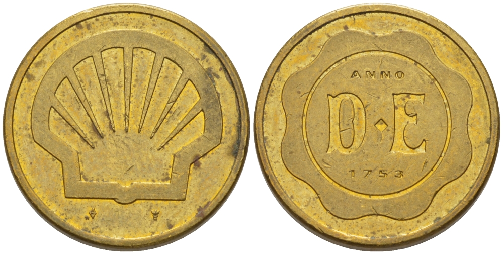 США РЕКЛАМНЫЙ ЖЕТОН ND ANNO 1753 D-E, DOUWE EGBERTS, ДИАМЕТР 20 ММ. желтый металл 28-736