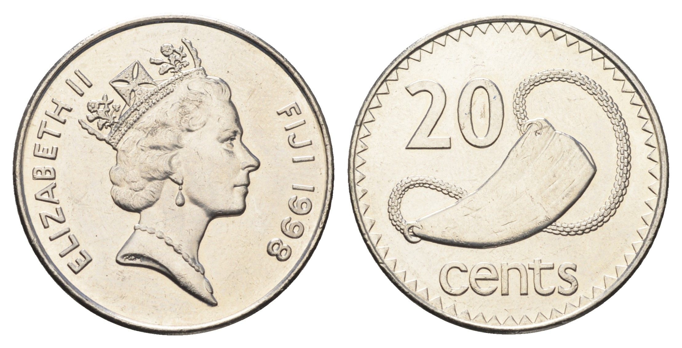 Фиджи 20 центов 1998 KM 53a сталь плакированная никелем UNC 4666-542