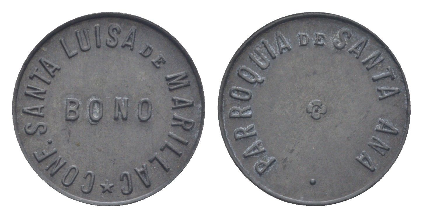 Испания, Севилья благотворительный жетон Parroquia de Santa Ana - Conf. Santa Luisa de Marillac конец XIX - начало XX века диаметр 23 мм, вес 2,82 гр цинк 1066-1-62