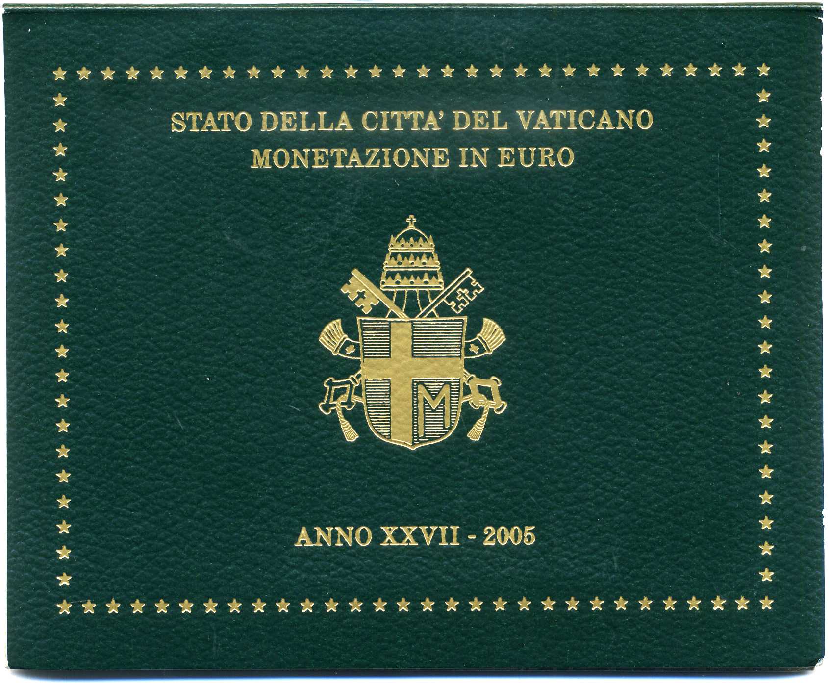 Ватикан евронабор из 8 монет 2005 Папа Иоанн Павел II, в оригинальном буклете KM MS 111 биметалл UNC 7-5-5-04