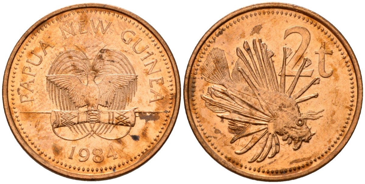 Папуа-Новая Гвинея 2 тойя 1984 Елизавета II (1953-) KM 2 бронза 4573-447
