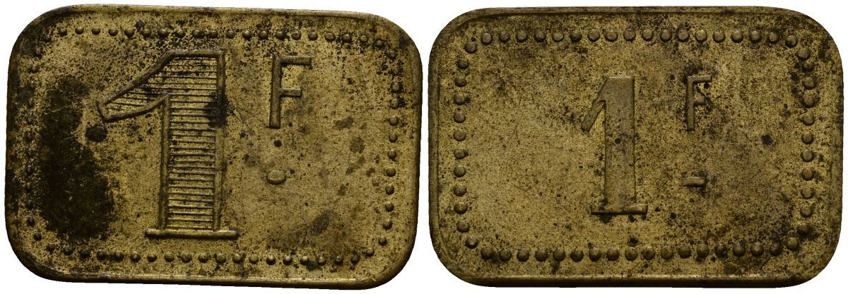 Франция 1 франк ND ресторанный жетон латунь 4166-254