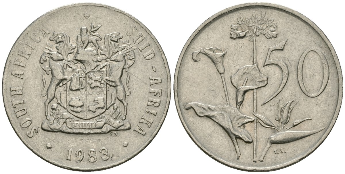 ЮАР 50 центов 1983 Зантедеския Эллиота (калла), герб KM 87 никель 81-531