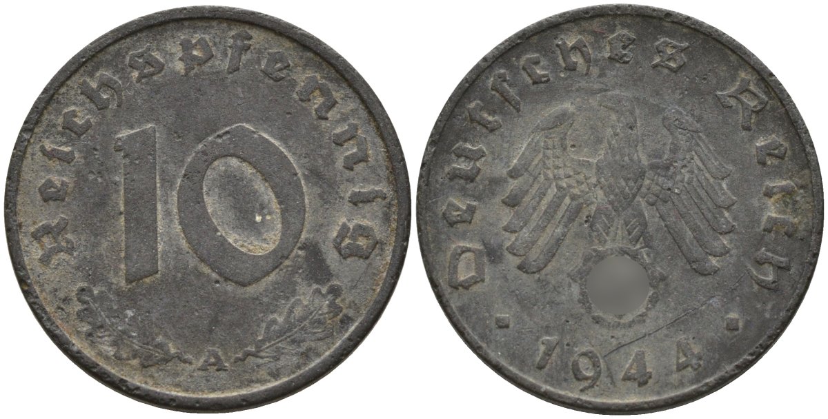 Германия 10 рейхспфеннигов 1944 A KM 101, J.371 цинк 4151-311