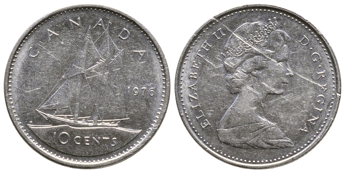 Канада 10 центов 1976 Елизавета II (1952-2022), парусник KM 77.1 никель никель 3999-1159