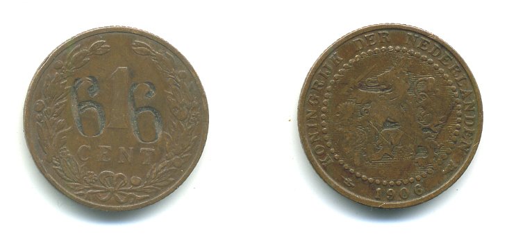 НИДЕРЛАНДЫ 1 ЦЕНТ 1906 ВИЛЬГЕЛЬМИНА (1890-1948) KM 132.1 бронза 23-431