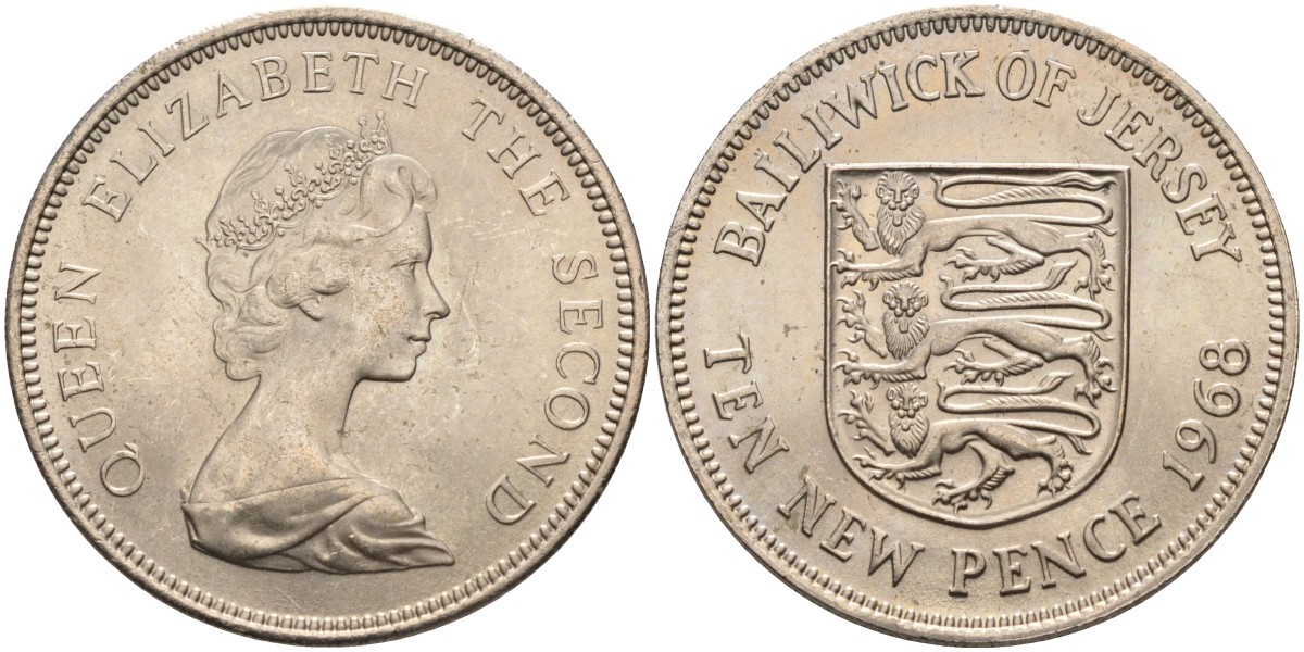 Джерси 10 пенсов 1968 герб, Елизавета II (1952-) KM 33 медно-никель UNC 4583-241