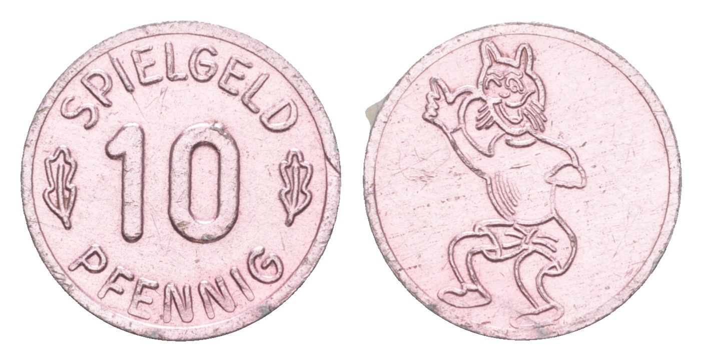 Германия игровой жетон в 10 пфеннигов ND Волк, диаметр 17 мм, вес 0,6 гр алюминий 4613-522