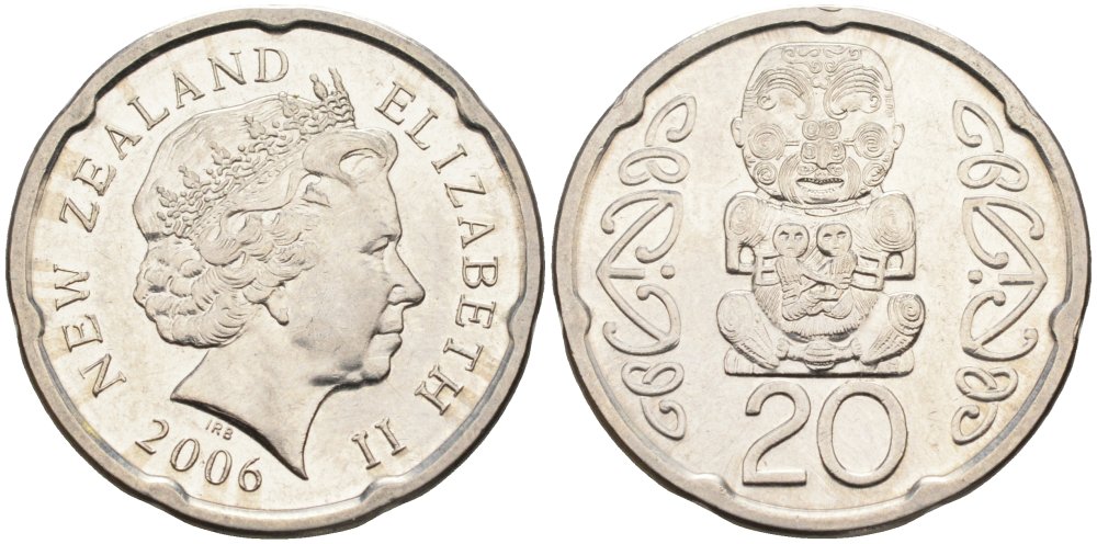 Новая Зеландия 20 центов 2006 Елизавета II (1952-2022), идол Пукаки KM 118а никелированная сталь 4579-1126