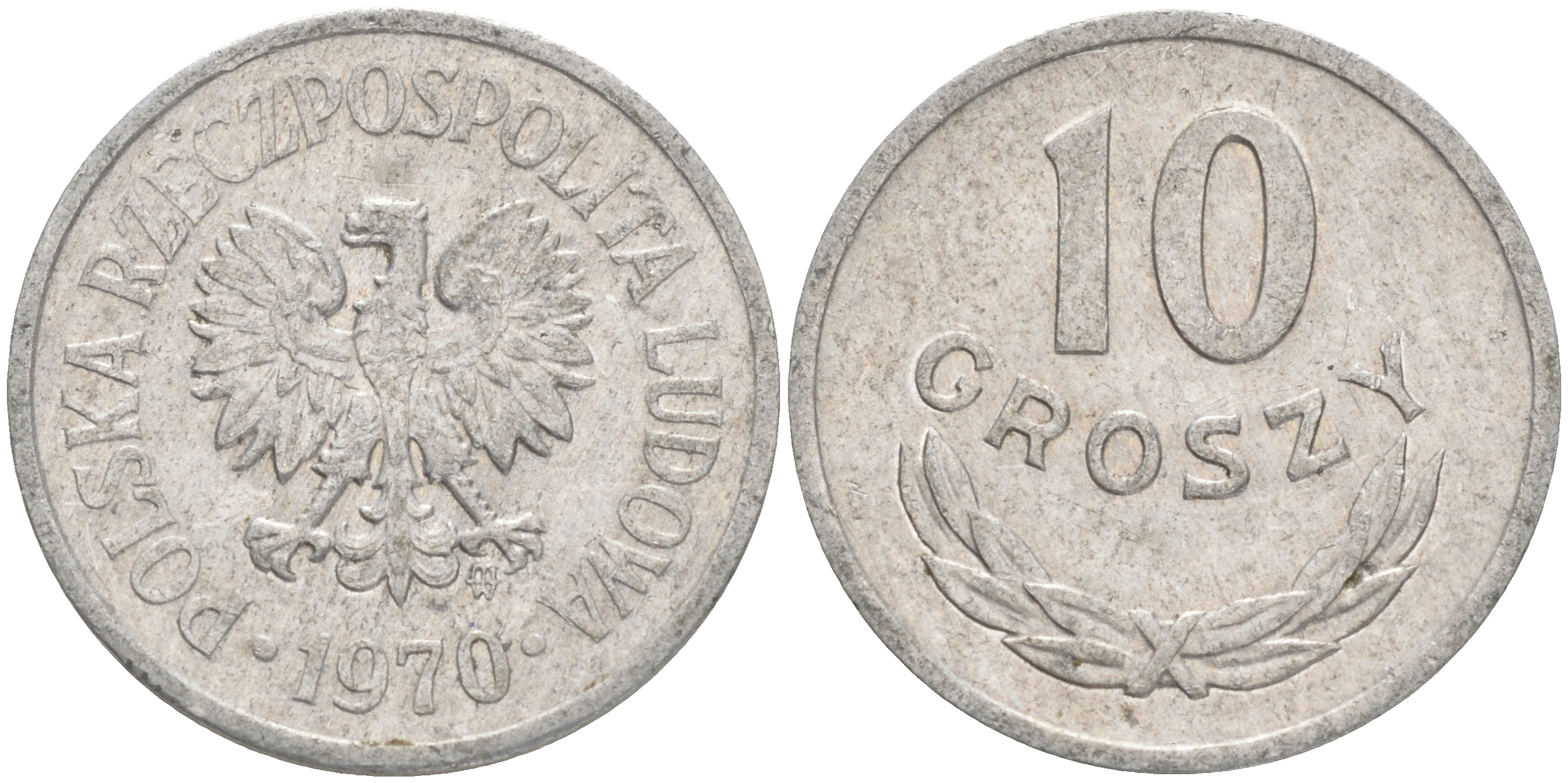 ПОЛЬША 10 ГРОШЕЙ 1970 MW KM АА47 алюминий VF-XF 4528-347