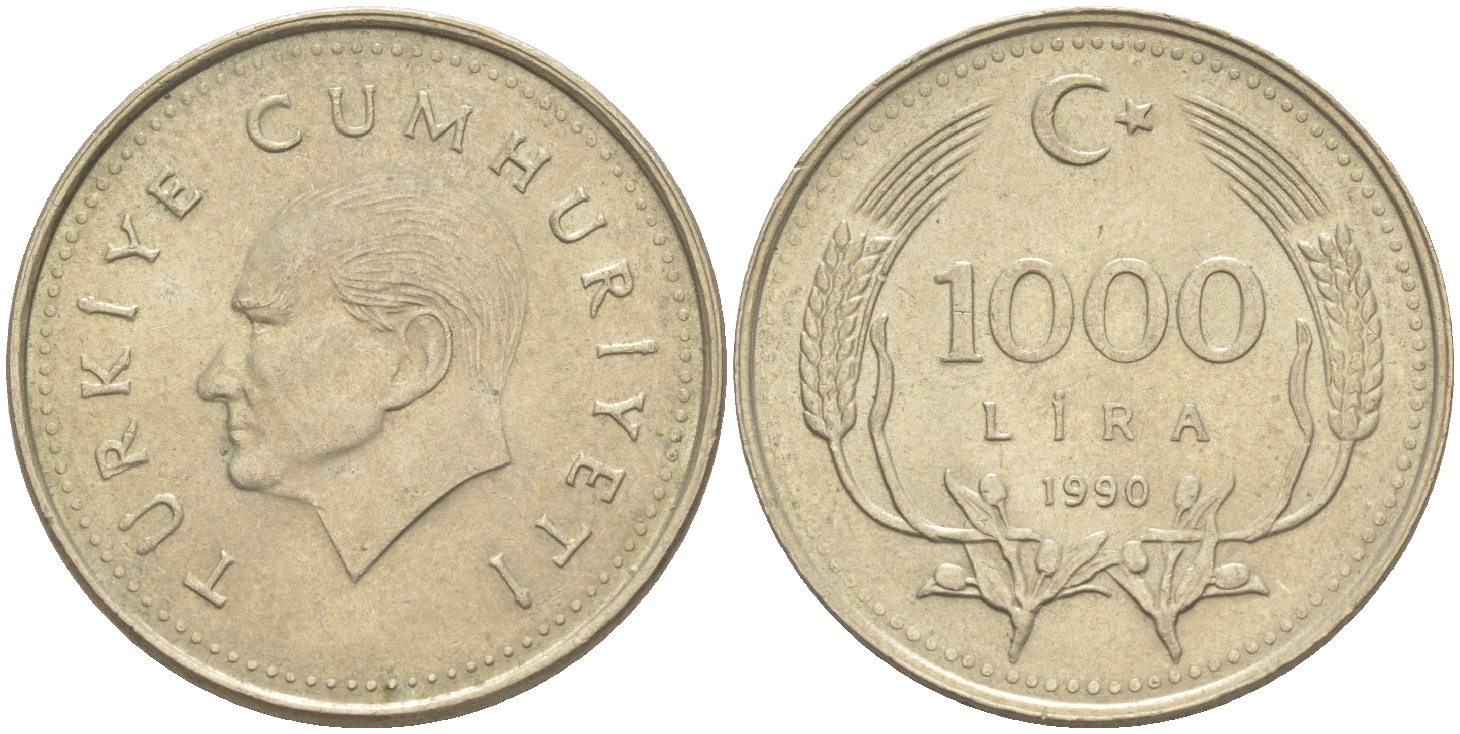 Турция 1000 лир 1990 Кемаль Ататюрк KM 997 медь никель цинк 106-713