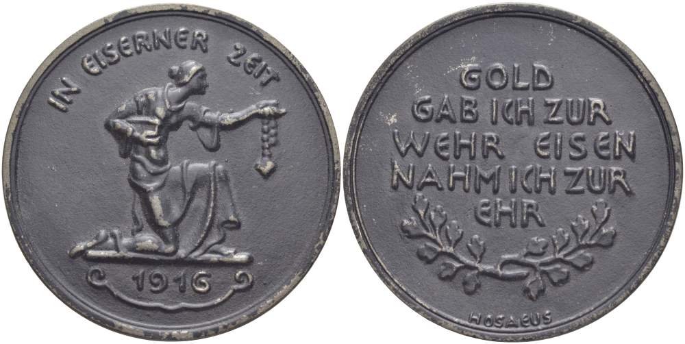 Германия медаль 1916 благотворительная медаль за сдачу золота для военных нужд армии, диаметр 40,5 мм.  железо    4527-524