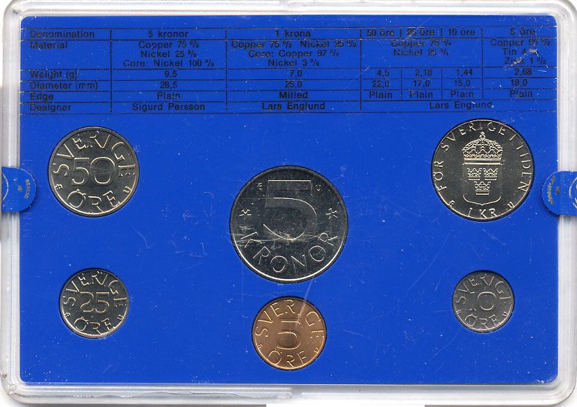 Швеция набор монетного двора из 6 монет 1980 в пластике, Карл XVI Густав (1973- ) KM MS15 UNC 7-5-7-195